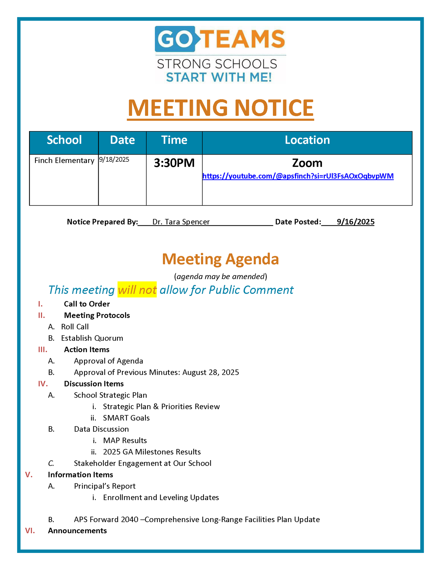  GO Team Meeting Notice